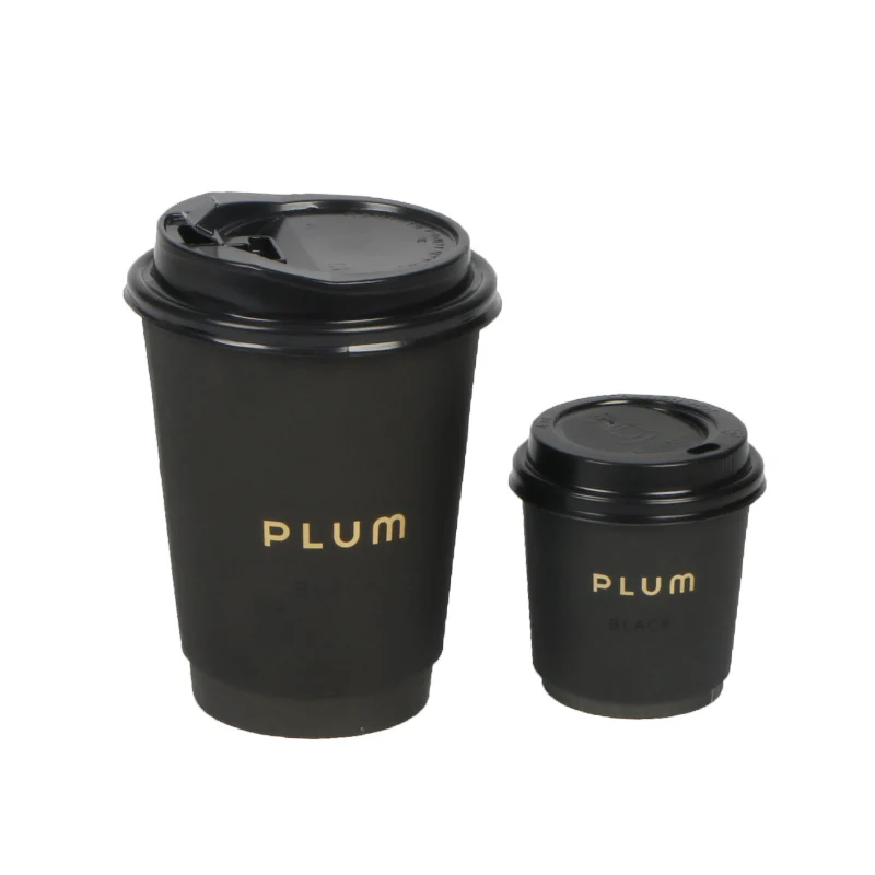 Customized product4oz 8oz 12oz disposable double wall gold foil stamping custom logo all black hot coffee paper cup  with PS lid