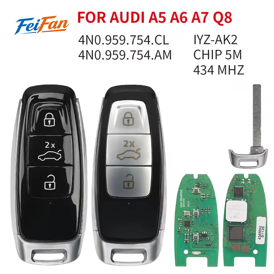 FeiFan KEYDIY MLB08 Smart Car Key IYZ-AK2 4N0959754AM/CL 5M CHIP 434MHz 3 Buttons For AUDI A5 A6 A7 Q8 2019+