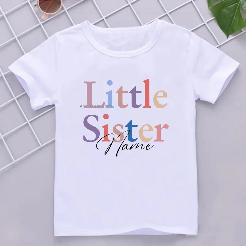 Big Brother Little Sister with Name Kid T-shirt Personalised Boy Girl Matching Outfit Tops Summer Sibling T Shirt Child Clothes