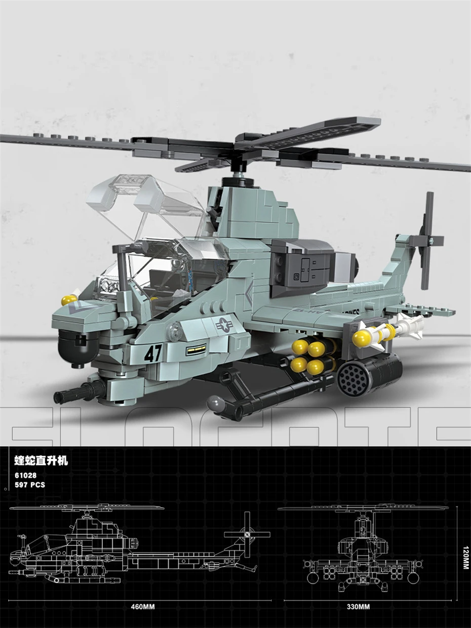 AH-1Z Blocos De Construção De Helicóptero Armado Para Crianças, Modelo De Avião, Kits De Construção, MOC Bricks, Construção, Presentes, 597Pcs