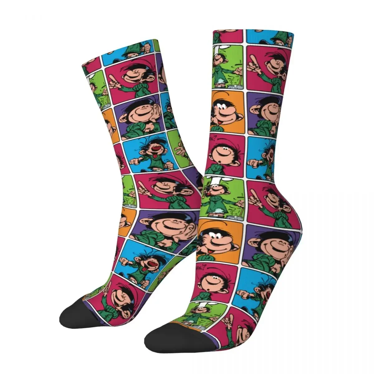 Gaston Lagaffe Multitude Squares Gomer Goof Socks Men's Women's Polyester Casual Socks High Quality Spring Summer Socks Gifts