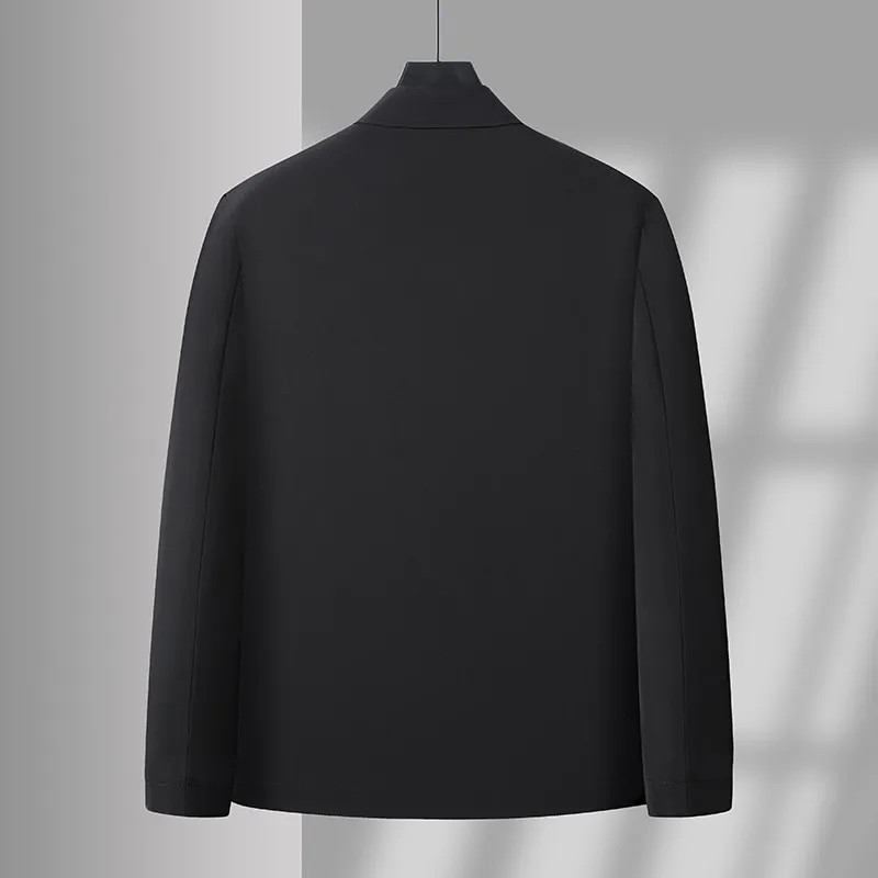 2026 Men's Black Long-sleeve Jacket with A Turn-down Collar, Suitable for Business/casual/executive Wear, Blue and Khaki Coat.