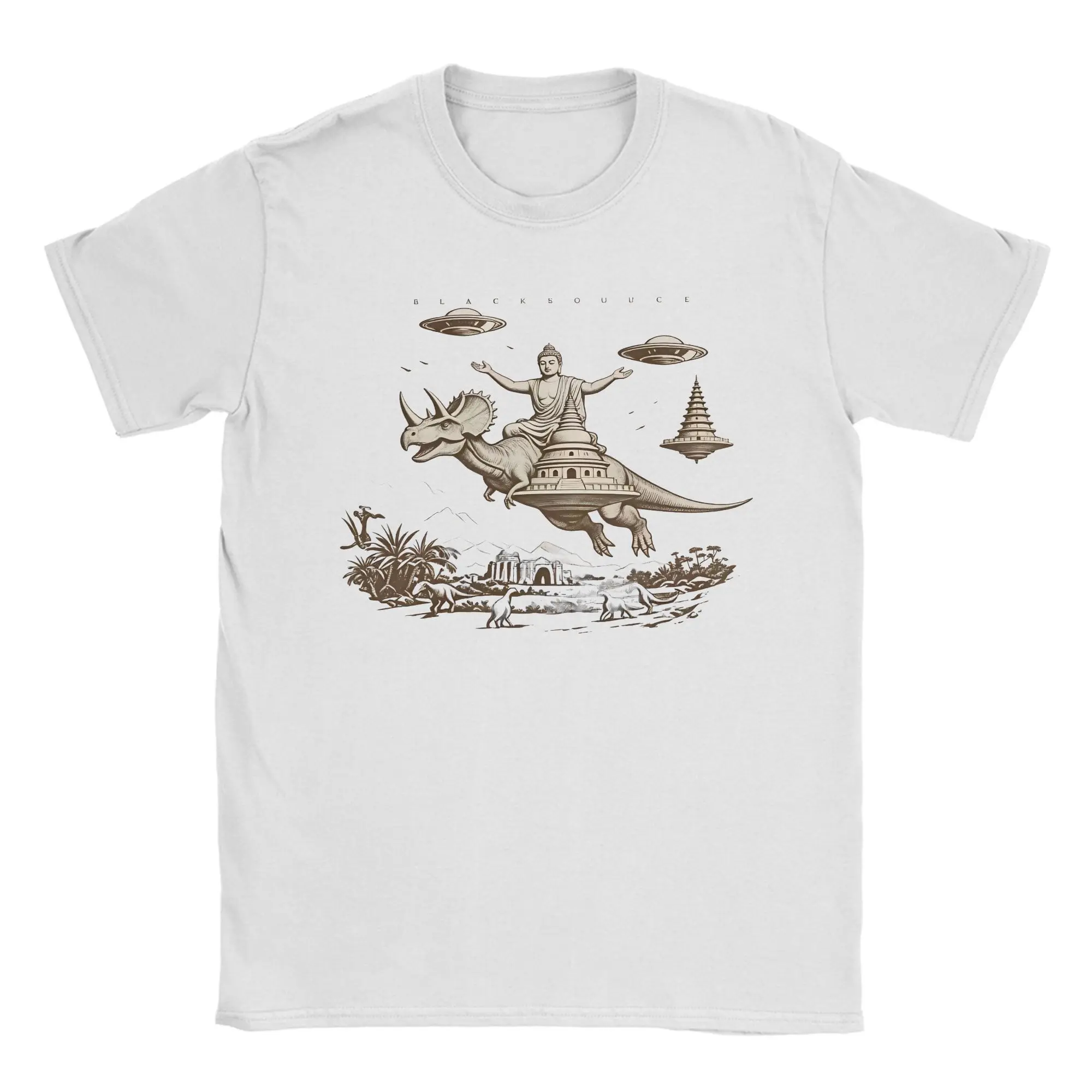 Men's Buddha Rides Triceratops T Shirts Cotton Top Tees Summer Y2K Fun Short-Sleeved T-Shirt O-Neck Casual Tshirt Big Size