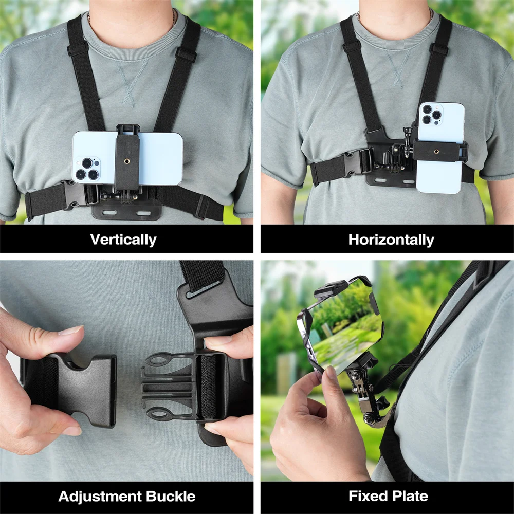 360 Rotate POV Phone Holder for iPhone Samsung Chest Strap Belt Body Harness Phone Clip Mount for Insta360 Gopro 12 11 10 9 8 7