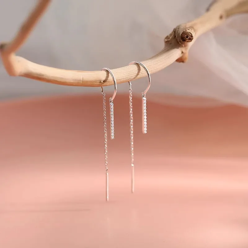 2025 New Winter 925 Sterling Silver Long U-Shaped Sparkling DiamoTassel Earrings Exquisite Geometric Earings Wedding Jewelry