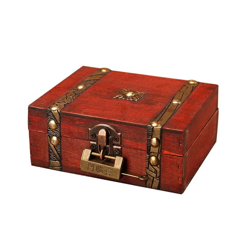 Wooden Vintage Lock Treasure Chest Jewelry Storage Box Case Organiser Ring Gift for Girls