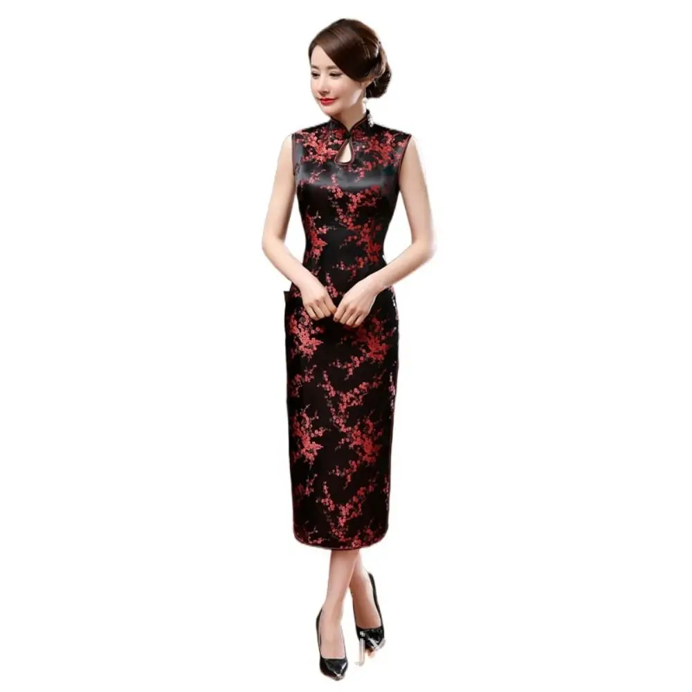 

Удобные платья Cheongsam с цветочным принтом в китайском стиле, винтажные облегающие платья без рукавов, макси, традиционная клубная одежда