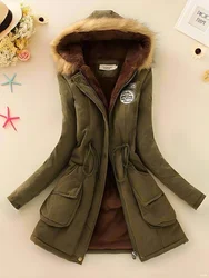 Autumn and winter women's thick cotton clothing, plus fleece long-sleeved coat, mid-length padded coat