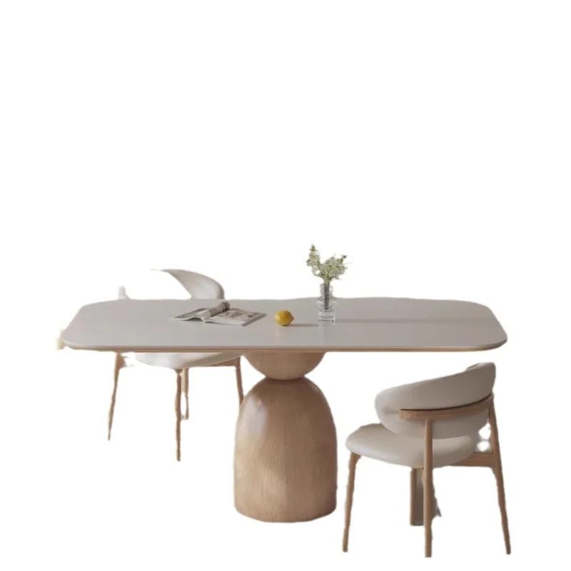 

Silent, white wood, slate, dining table and chairs, combination, rectangular, simple, Nordic