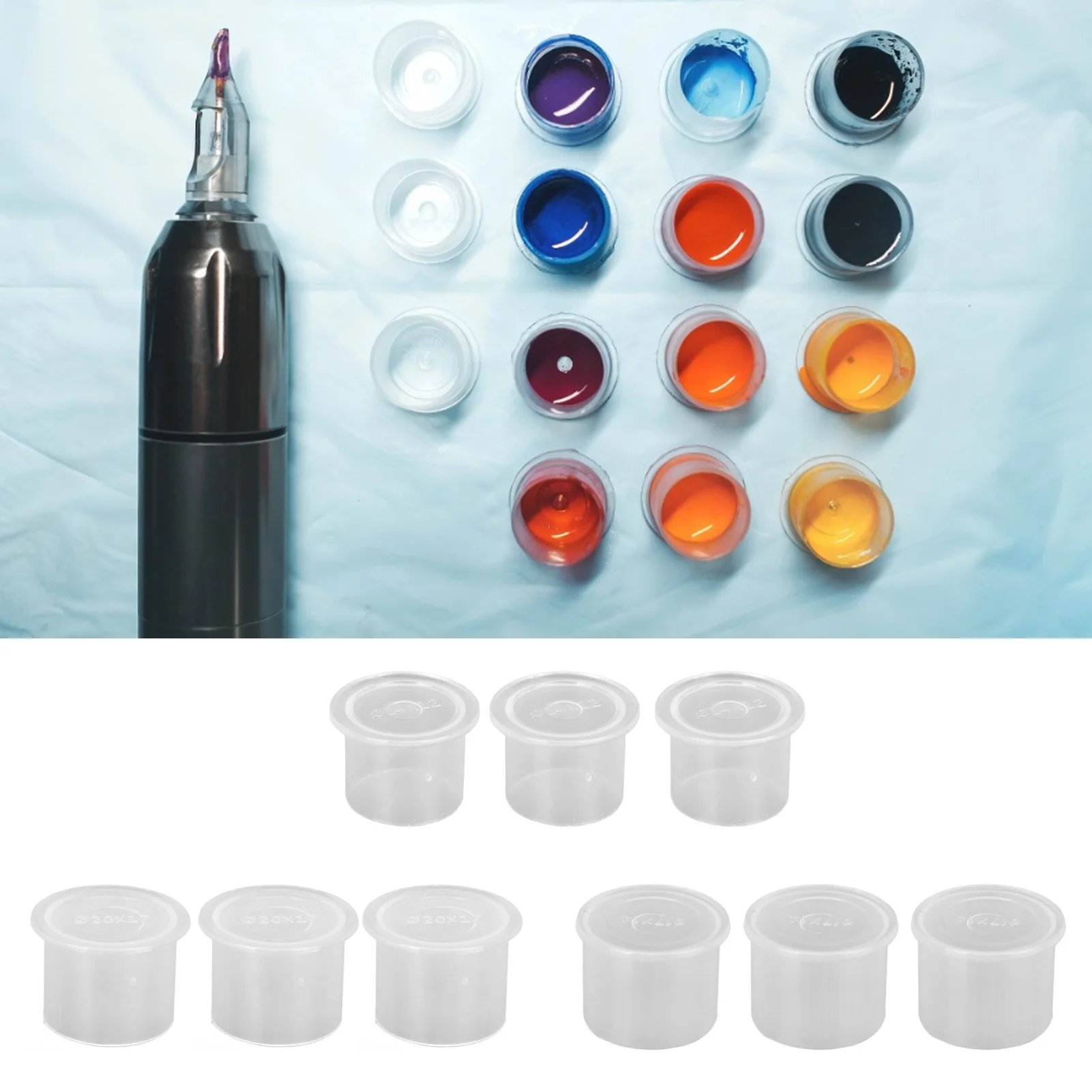 

Tattoo Ink Cup Disposable Accessory Microblading Mixed Tattoo Pigment Cup Supplies with Base Plastic Tattoo Pigment Cup