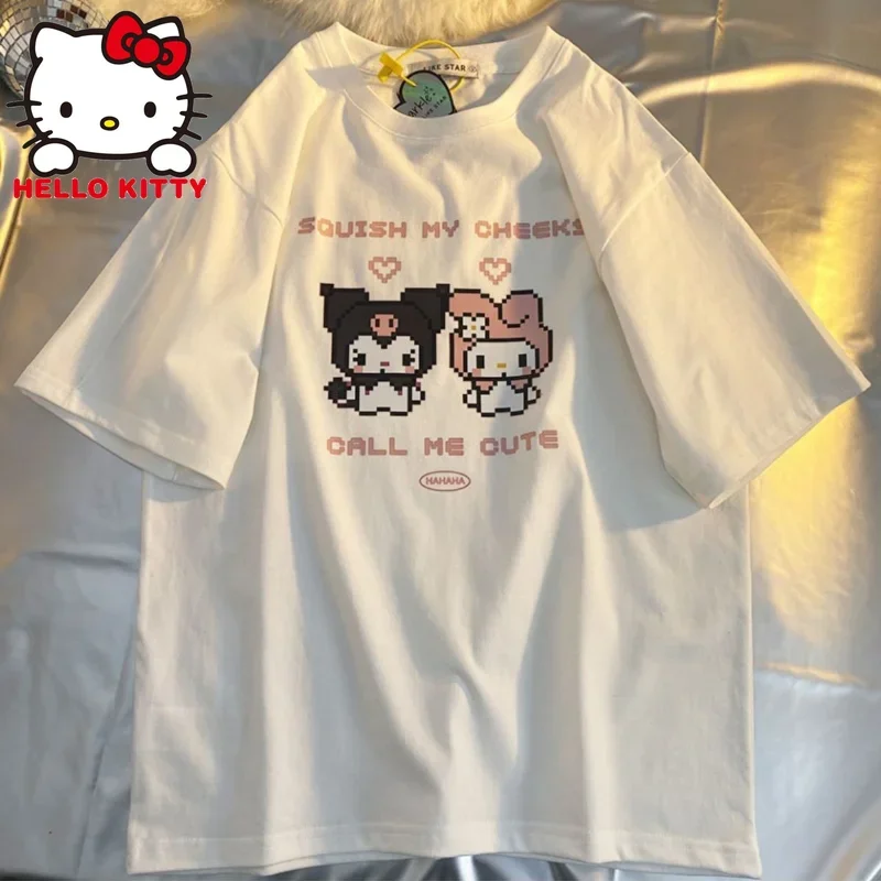 

Pixel Hello Clothes T-shirts Women Harajuku Anime Y2k Tops Short Sleeve Tees Cartoon Print Streetwear Tshirt