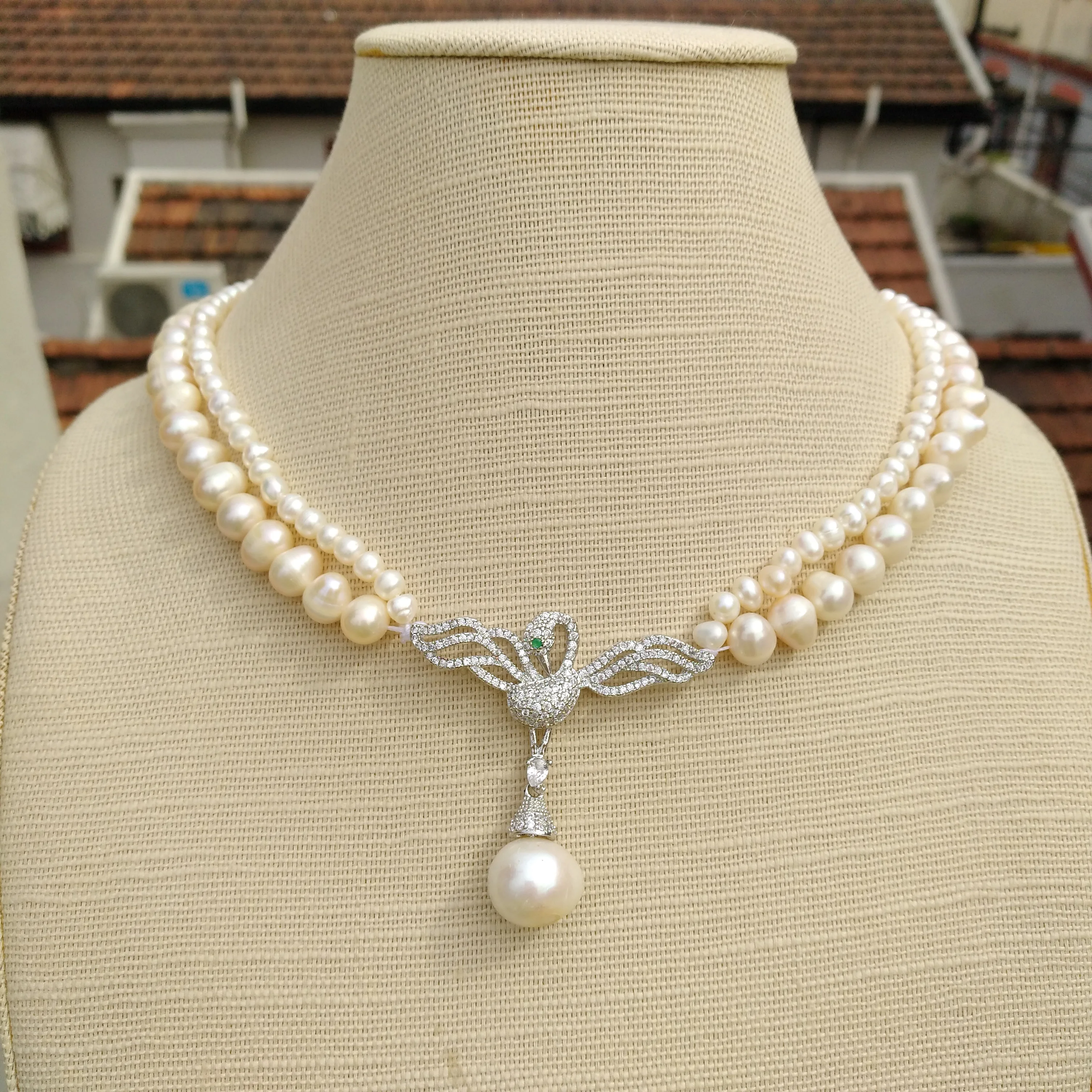 New 5-6mm 7-8mm Aaa Akoya White Real Pearl Necklace Pendant 12-13mm 2 Rows 40cm 45cm At Wedding Fine Jewelry