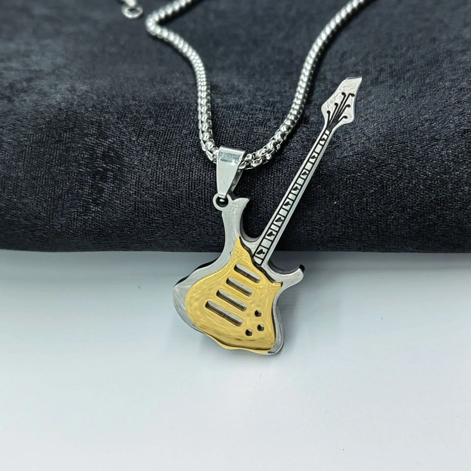 S3589 Titanium Steel Guitar Pendant Necklace For Man Woman Street Hip-hop Rock Necklaces