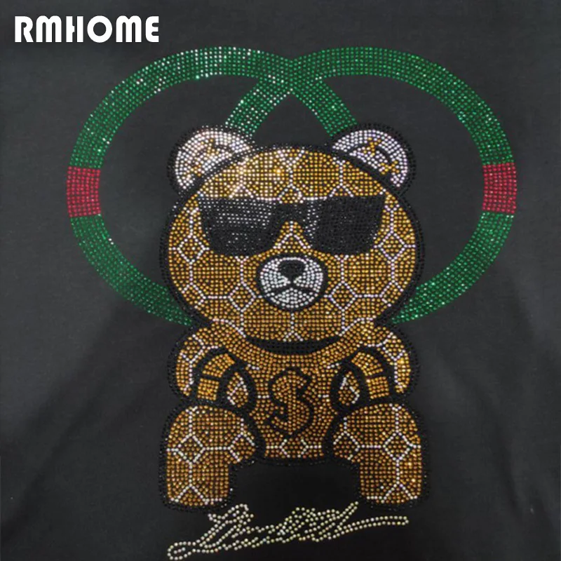 Men\'s Casual Sweater Rhinestone Bear Design High-quality Male Hoodies Warm Fashionable Top Daily Party Man Pullover Clothing 4XL