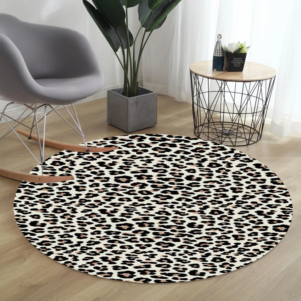 Brauner runder Teppich mit Leopardenmuster, modisches Tierfellmuster, für Damen und Mädchen, Zuhause, Wohnzimmer, Schlafzimmer, dekorative Flanell-Bodenteppiche