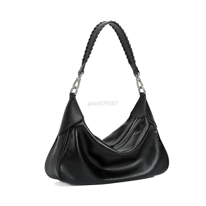 crystal cowhide hobo leather bag versatile portable shoulder messenger bag women's commuter armpit bag