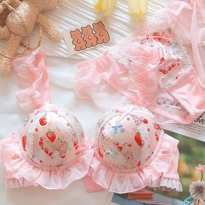 

Нижнее белье в стиле принцессы Лолиты для девочек, милый бюстгальтер пуш-ап с маленькой грудью без колец