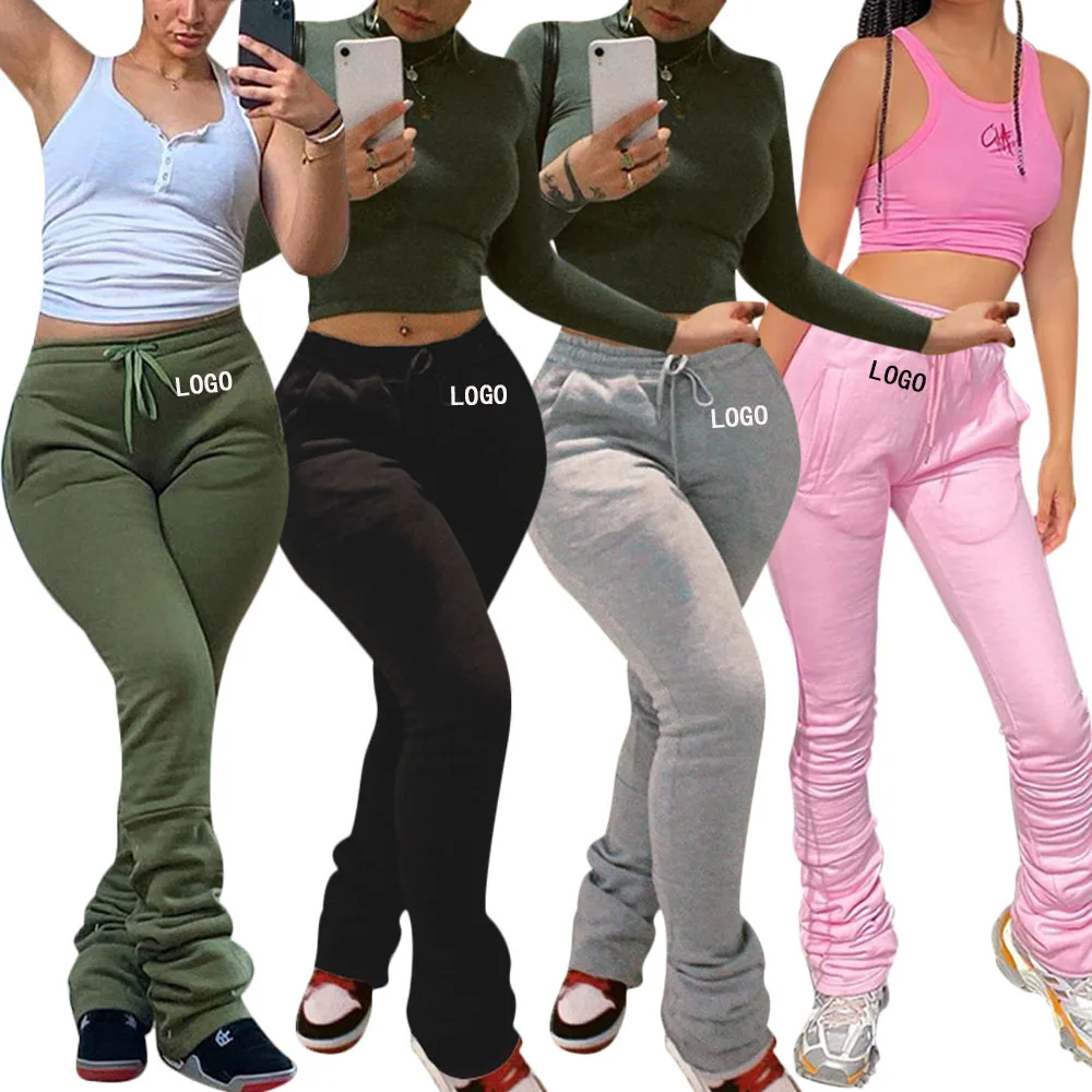 

Custom LOGO thickening Autumn/Winter Women's New Elastic High Waist Pleated Drawstring Casual Plus Pile Up Pants 2023