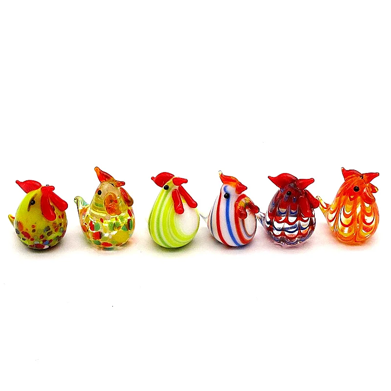 6pcs Custom Colorful Miniature Glass Chicken Ornament Animal Figurine Hand Blown Home Decor Multicolor Lady Kids Christmas Gift