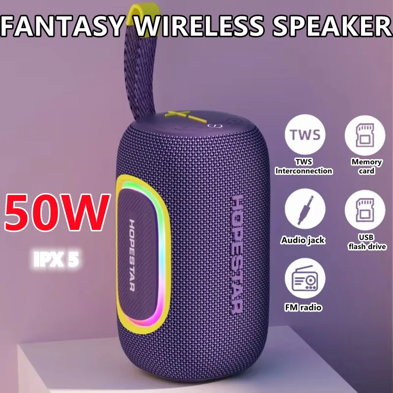 

50W Caixa De Som Bluetooth Speaker Wireless Outdoor Portable Subwoofer Waterproof Dual Stereo Sound Mode RGB Radio Sound Box