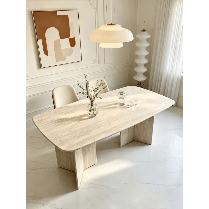 Nordic Cream Style Stone Dining Table Rectangle Light Luxury High-end Household Small Unit Wabi Sandy Wind Creative Marble