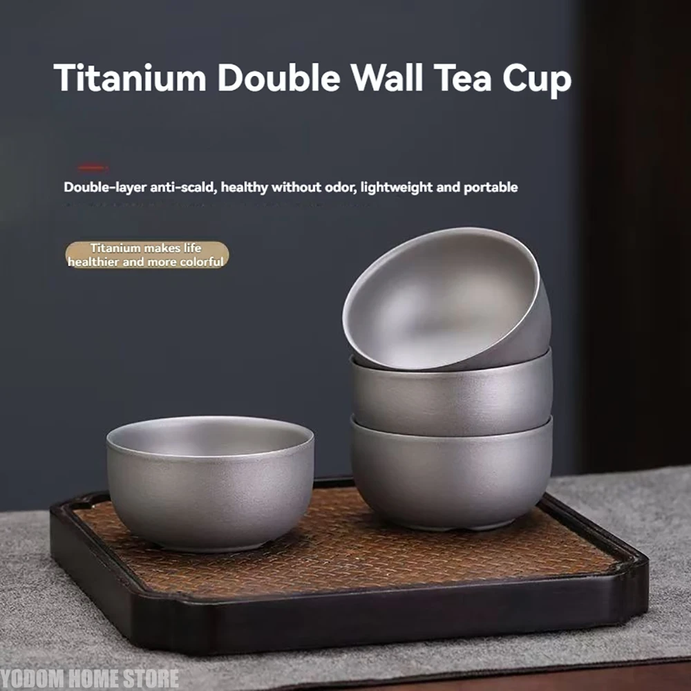 D2 Pure Titanium Double-layer Small Tea Cup - Coffee for Outdoor Camping Tableware Set Brewing 50ML
