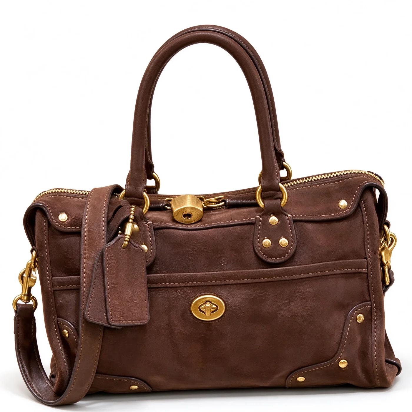 Vintage Suede Satchel Bag for Women Rivet Turn-lock Top Handle Handbag, Removable Strap Crossbody Shoulder Bag, Stylish Handbag