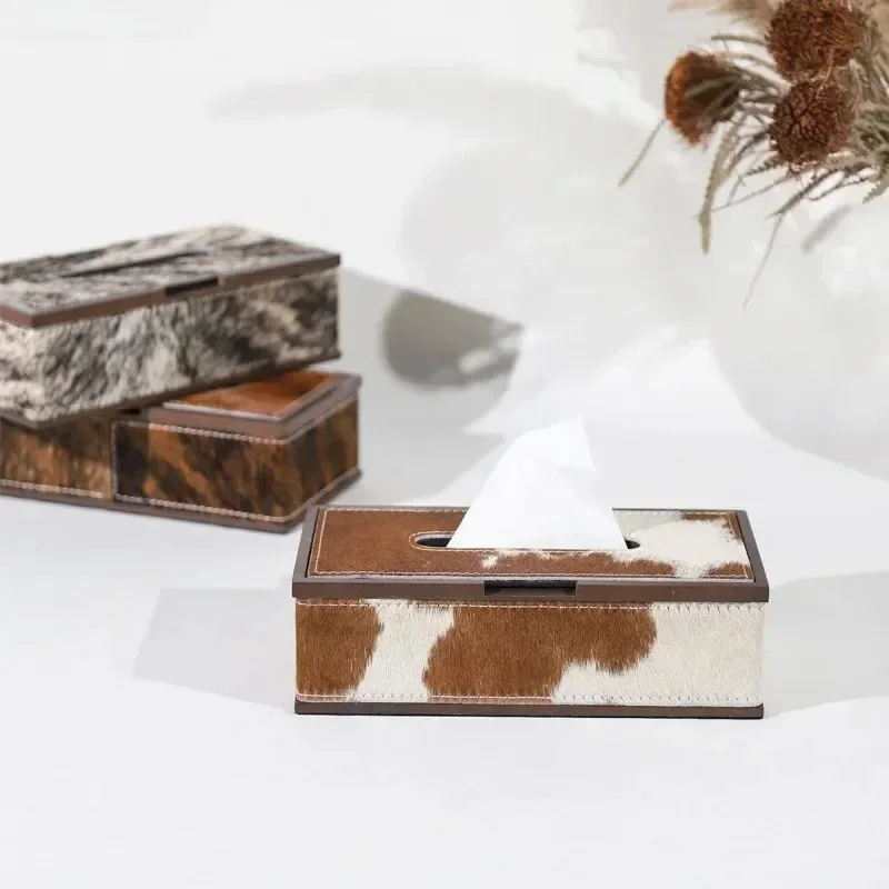European high-grade horse hair tissue box holder Home decor living room dining table tissue boxes Paper box in study bedroom