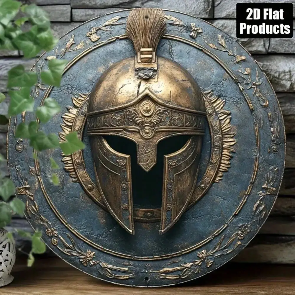 Set de Arte Mural con Casco y Escudo Espartano, Decoración de Guerrero Griego, Caballero Medieval de Metal para Hogar, Oficina, Bar, Cuarto de Hombre