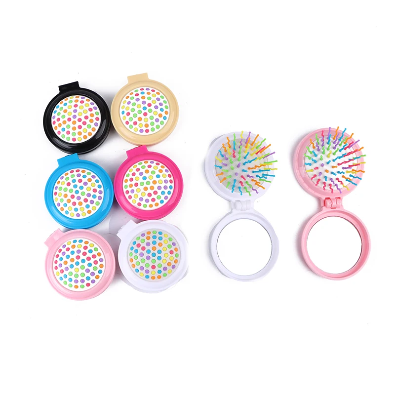 Candy Colors Cartoon Airbag Comb Baby Mini Portable Folding Hair Brush With Mirror Head Massager Cushion Pocket Styling Tools