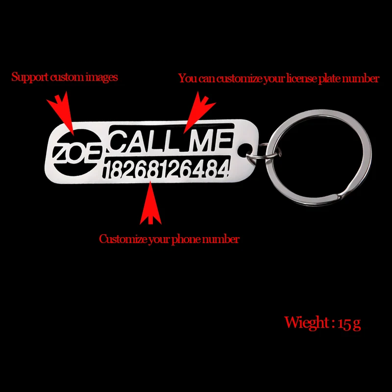 

Custom Keychain Personalized Customized Stainless Steel Keyring Phone Number Car Number Door Number Support Image Customization