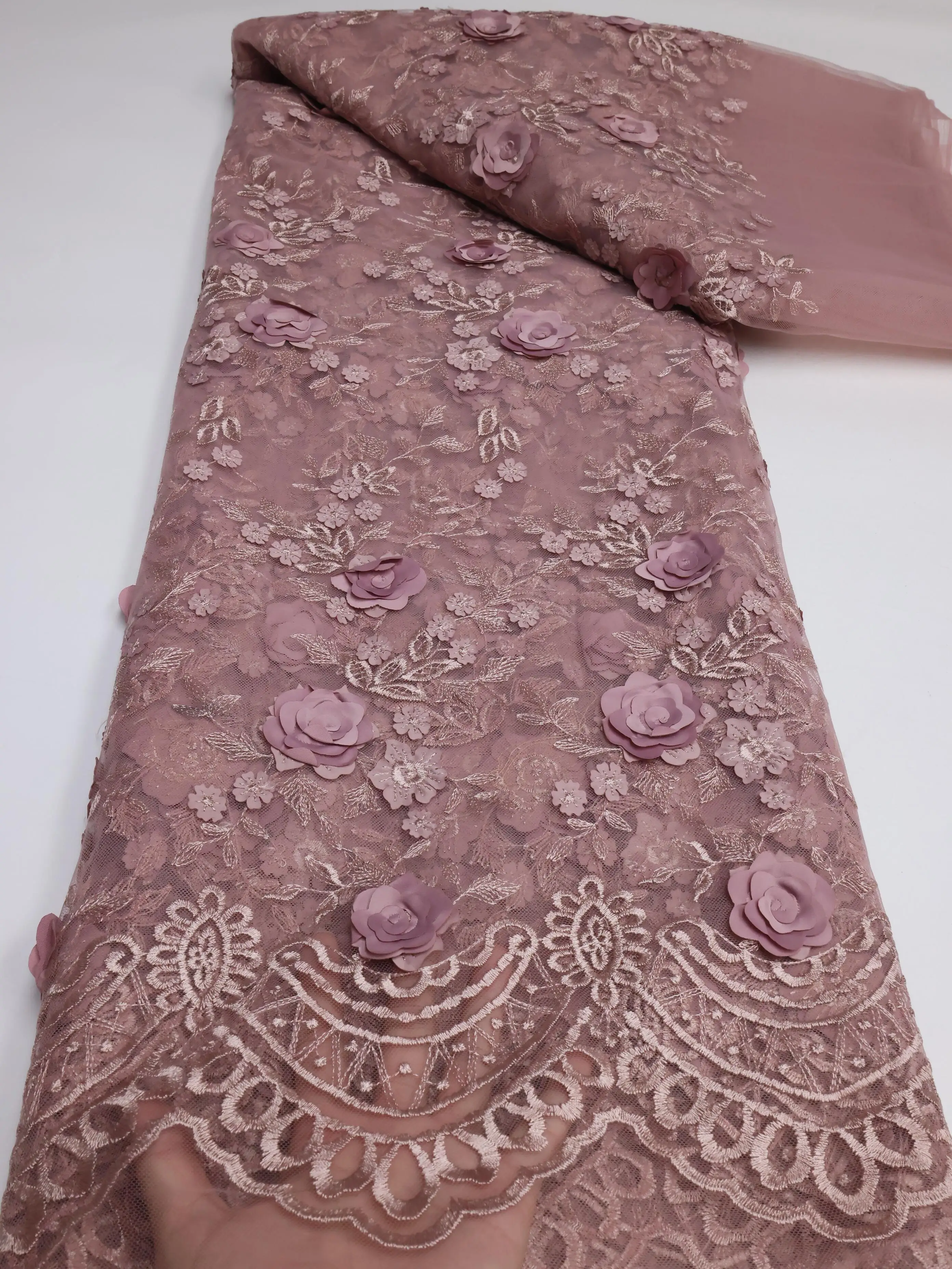 3D Flowers In Golden French Lace Fabric 2024 High Quality Lace Net African Lace Fabric Discoid flower Lace Fabrics For Wedding