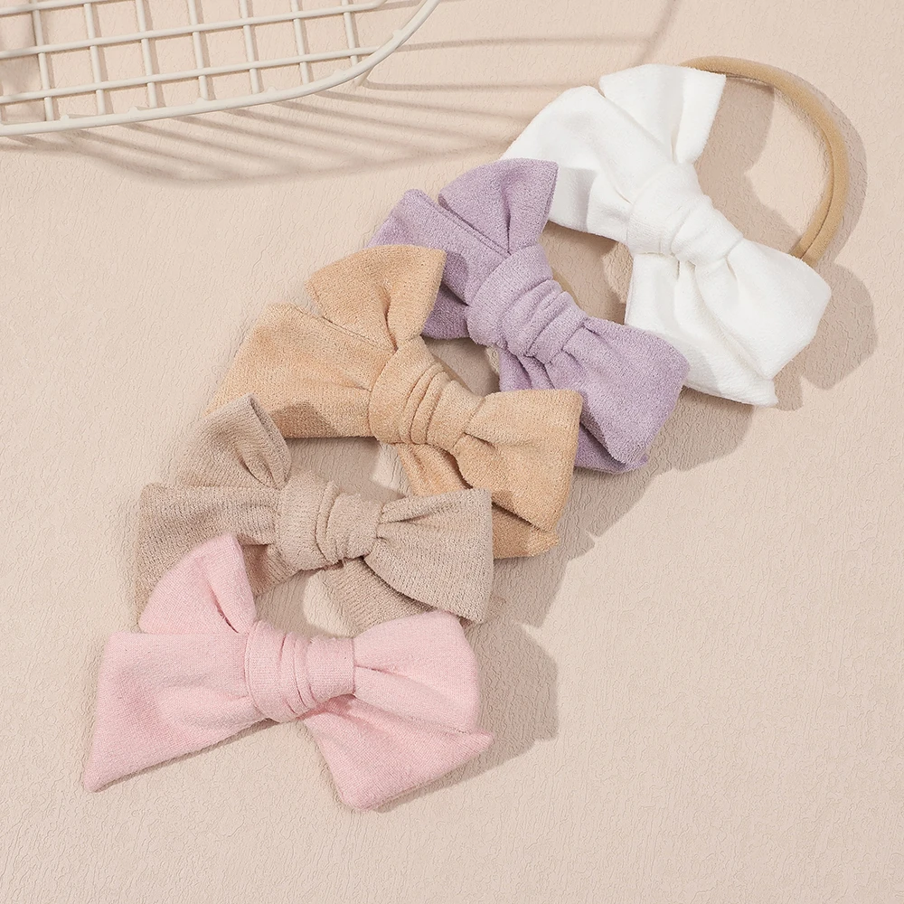 Nylon Bowknot Headbands For Baby Girls Kids Toddler Traceless  Solid Soft Hairband Girl High Elastic Headwear Hair Accessories