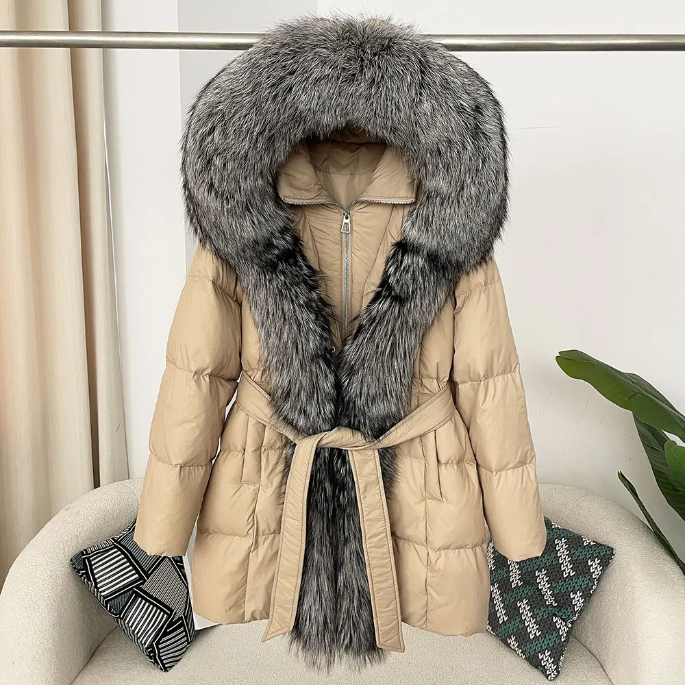 OFTBUY White Duck Down Coat Winter Jacket Women Thick Warm Streetwear Casual Hooded Natural Real Fox Fur Outerwear Puffer Jacker