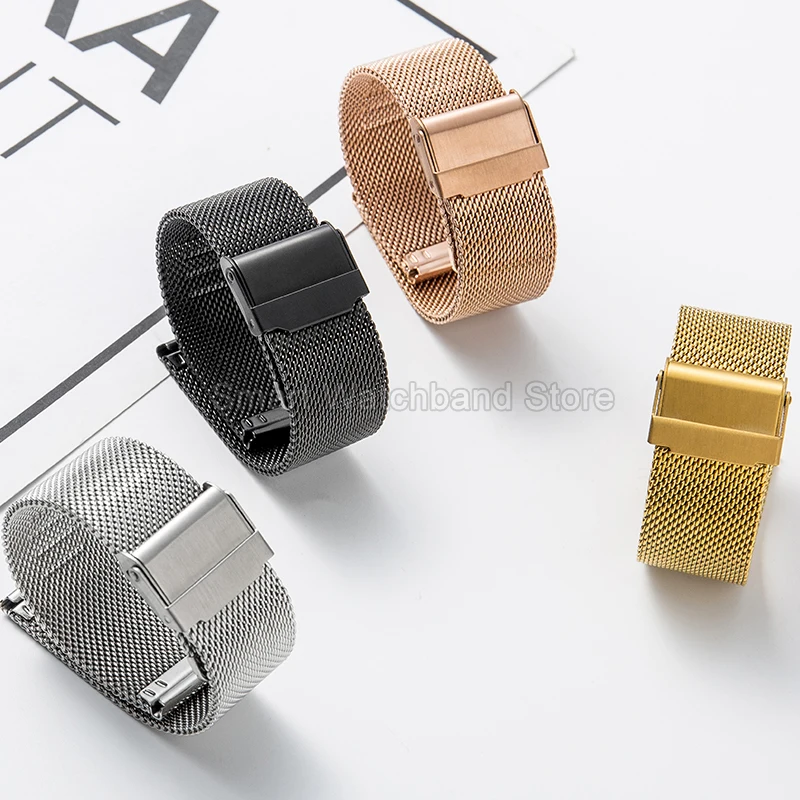 For Milanese Women Men Generic Solid Stainless Steel Watch Accessories 22 20 18 16 14mm Slight Mesh Design Breathable Watchband