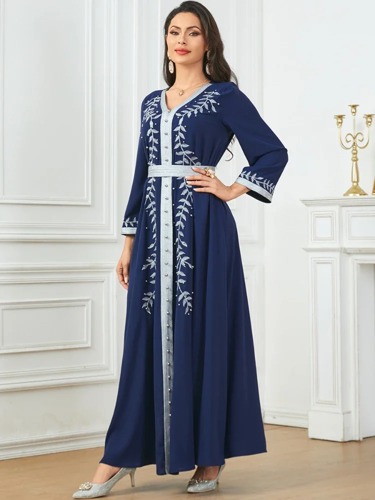 Morocco Muslim Robe Abaya for Women Party Embroidery Dresses Ramadan Dubai Abayas Kaftan Islam Arabic Eid Vestidos Jalabiya 2024