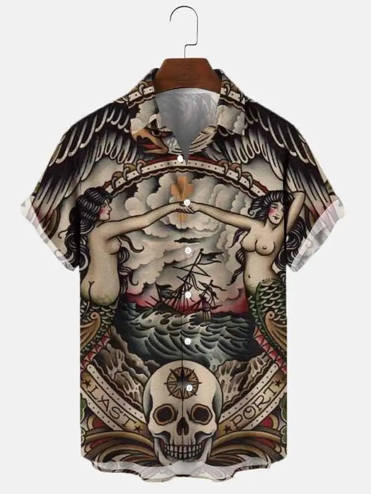 

Sexy Hawaii Shirts For Men Horror Skull 3D Printed Tropical Cool Short Sleeve Casual Clothing Beach Party Floral Streetwear Sale