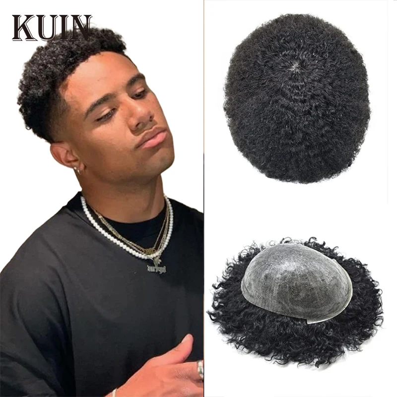 Kuin Curly Hair Skin Men Toupee Durable Injection Pu Hair System For Black Men Human Hair Wigs Male Hair Prosthesis Wigs For Man