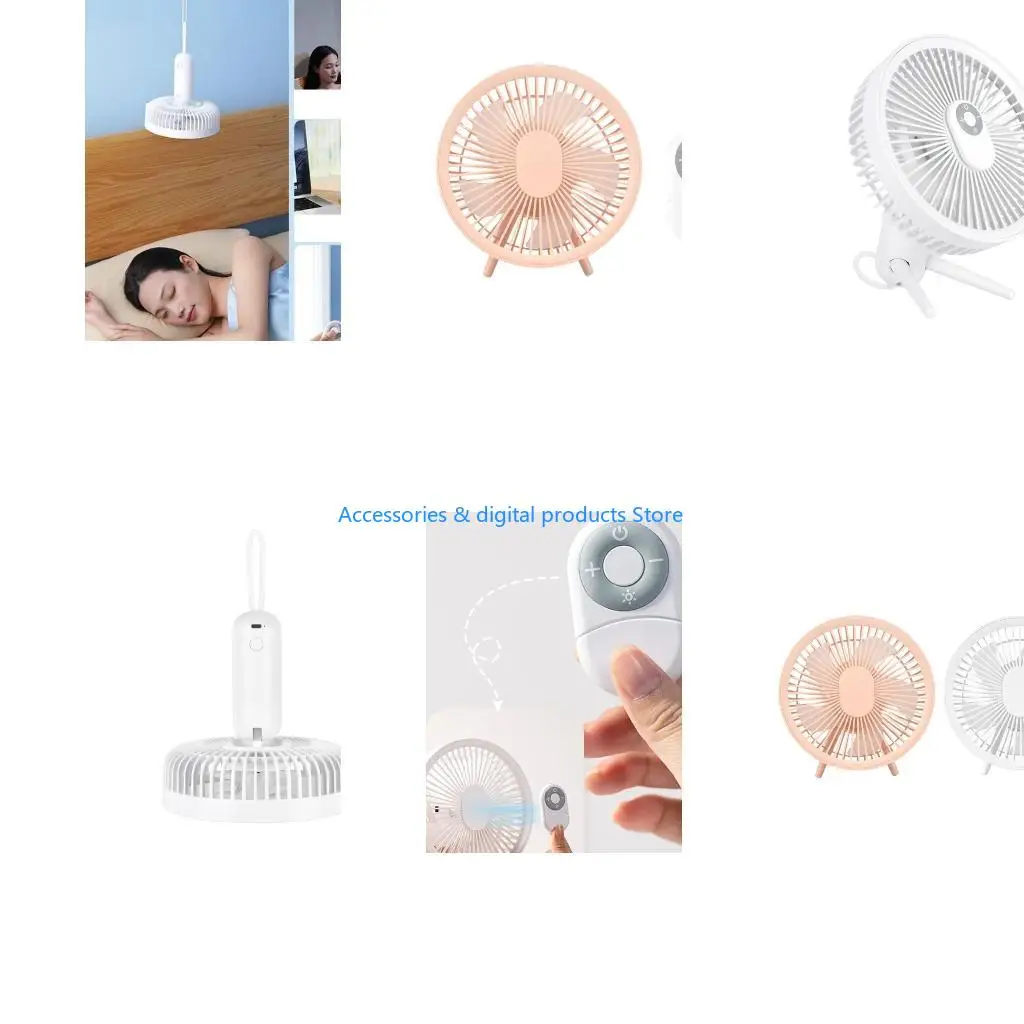 77JD Desk Fan with LED Light Table Fan with Remote Control 4 Speeds Portable Fan