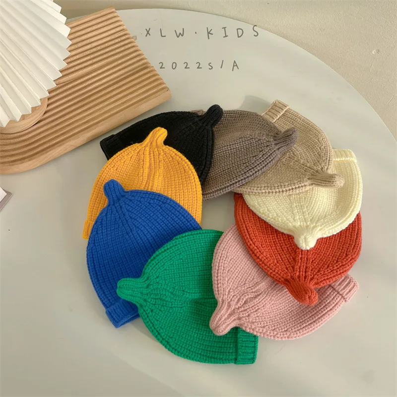 Korean Fashion Outdoor Warm Baby Bonnet Beanies Hats Candy Color Wool Caps Turban for Kids Children Girls Boys Accessories