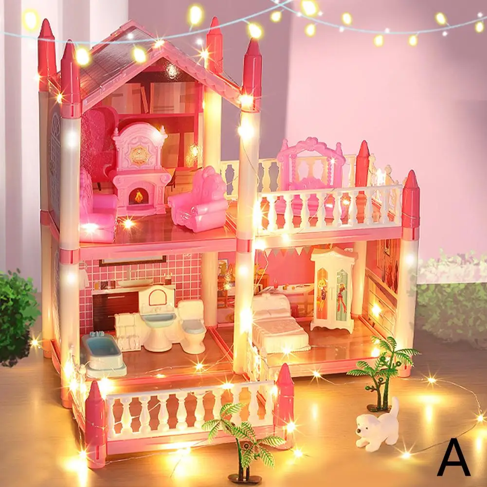 Playset para meninas, mini casa de bonecas, teatro com móveis, brinquedos para vários quartos, versão reduzida, interior do castelo