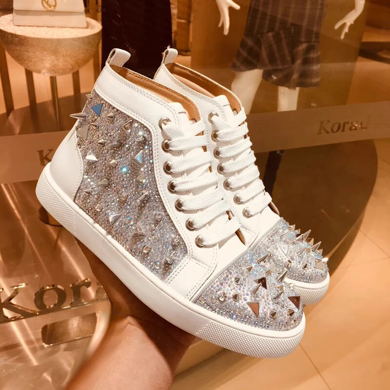 Hommes mode fête discothèque robe vache daim cuir bottes strass rivets chaussures marque designer appartements plate-forme cheville botas mâle