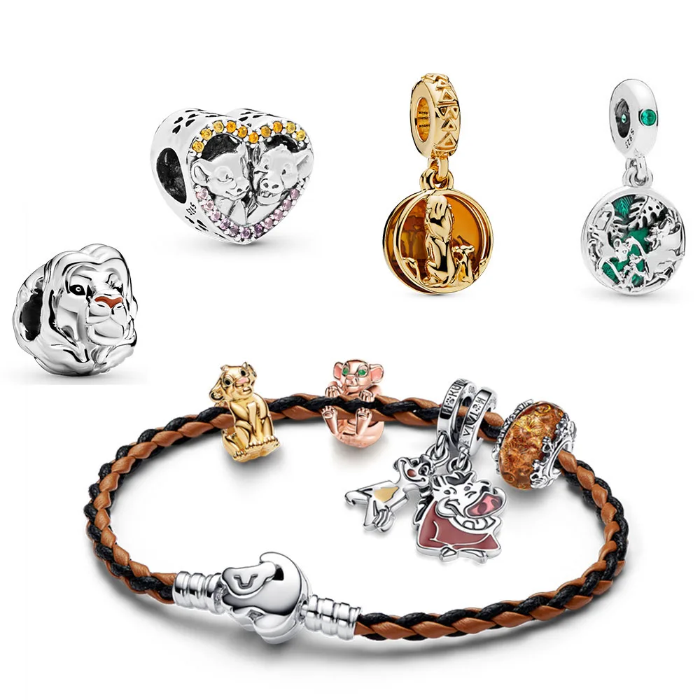 

Disney The Lion King Charm Sterling Silver S925 DIY Moments Braided Leather Bracelet Birthday Gift