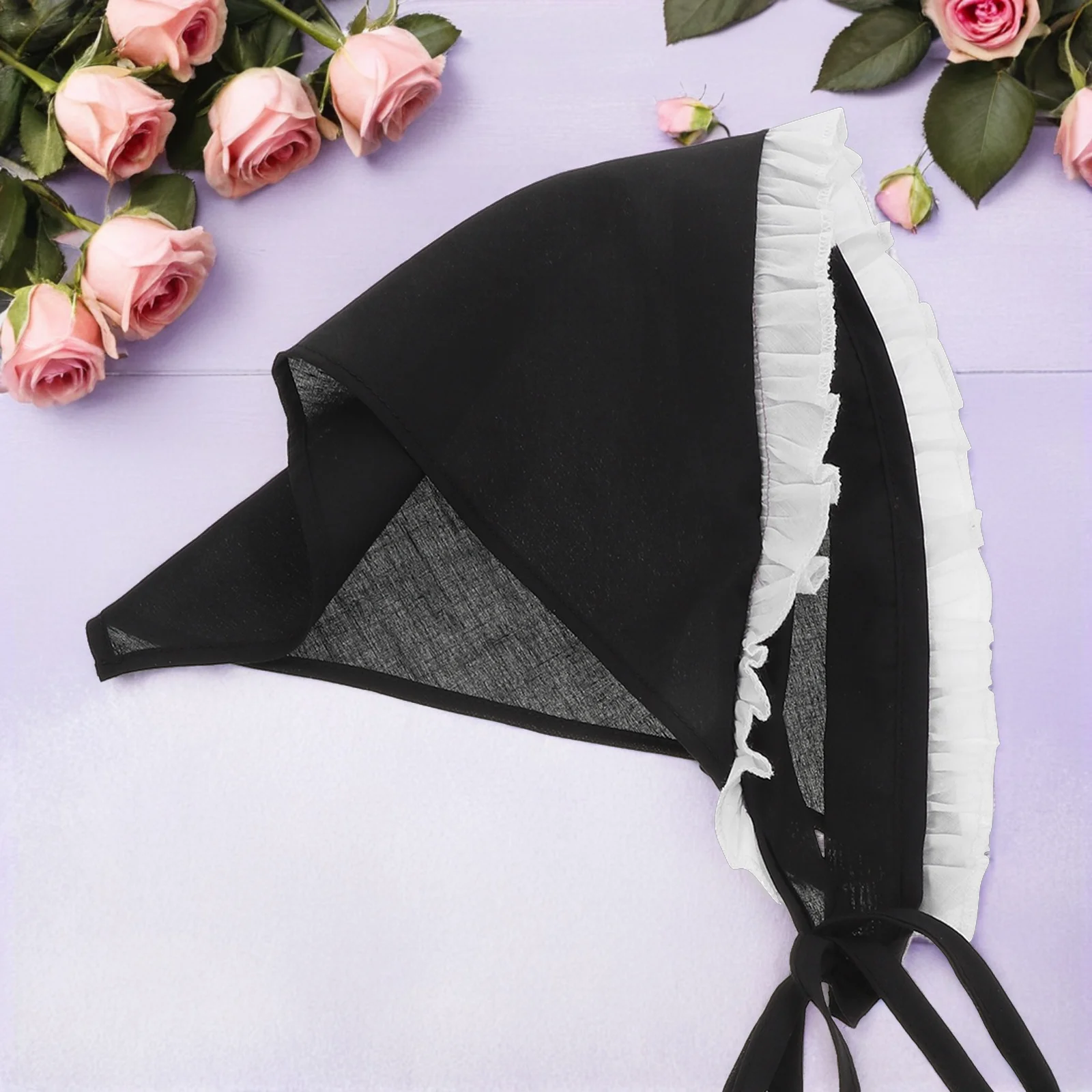 

Black Kitchen Headscarf Triangular Lace Design Adjustable Tie Band Breathable Lightweight Hair Scarf For Women Food Service