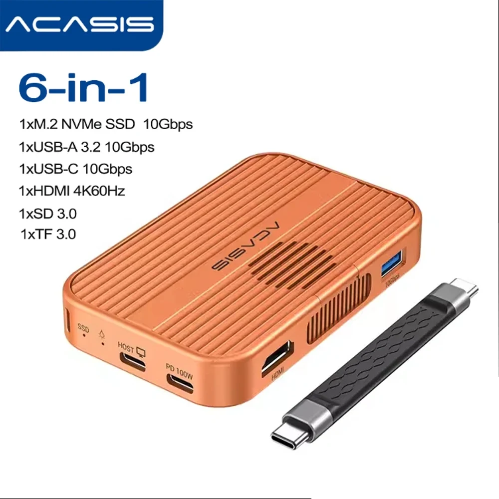 Acasis 10Gbps Magnetische M.2 NVMe SSD Behuizing 6-in-1 USB-C Dockingstation met Koelventilator voor iPhone 17/17 Pro/iPhone 16/16 ﻿