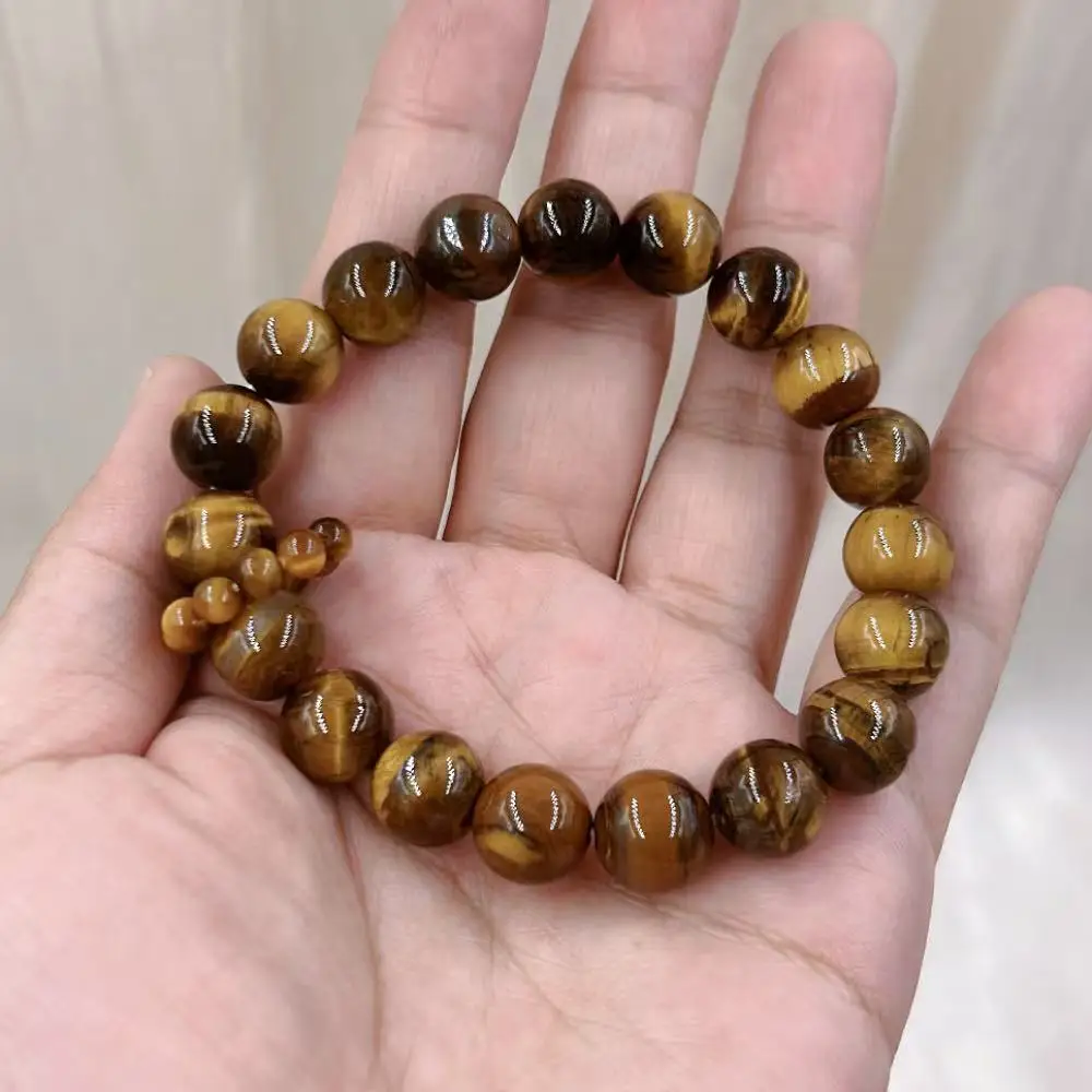 10mm New Style Ring in Ring Energy Yellow Tiger Eye Men Round Natural Gemstone Beads Jewelry Elastic Bracelet 7-8" - view 3