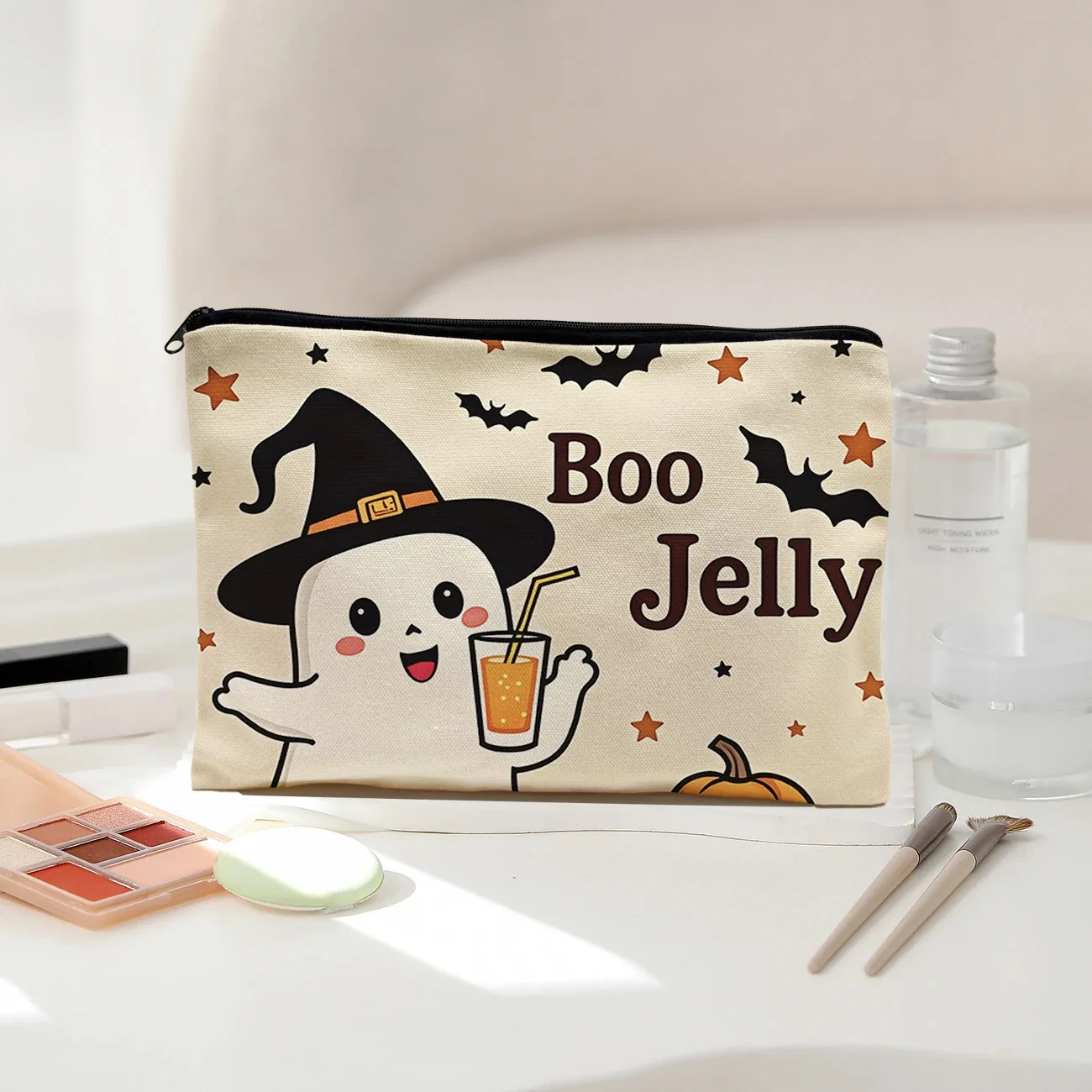 Women Cute Halloween Ghost Boo Jelly Print Makeup Bag Zipper Cosmetic Pouch Portable Travel Toiletry Storage Gift Makeup Pouch