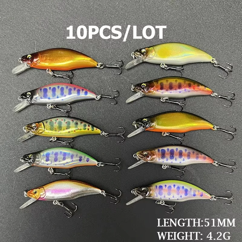 

Набор из 10 тонущих рыболовных приманок Minnow, 51 мм, 4,2 г, воблеры-джеркбейты для ловли форели, баса, карпа, мини-приманки Isca Pesca, жесткие приманки