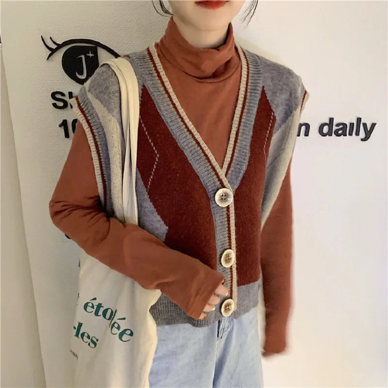 

Vest Waistcoats Women V-neck Knitted All-match Korean Style Harajuku Sleeveless Chic Fashion Womens Autumn Winter Coats Vintage