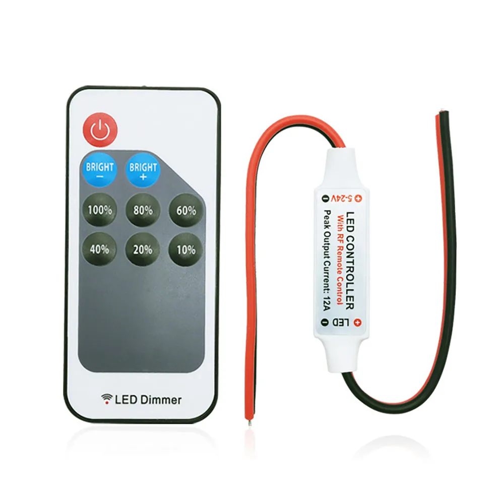 Mini controlador atenuador LED de 9 teclas, control remoto RF de CC/cable para tubo de neón de un solo Color 2835 5050 5730, tira de luces Led